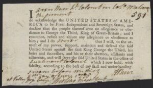 Serment d'allégeance d'Aaron Burr, 1778