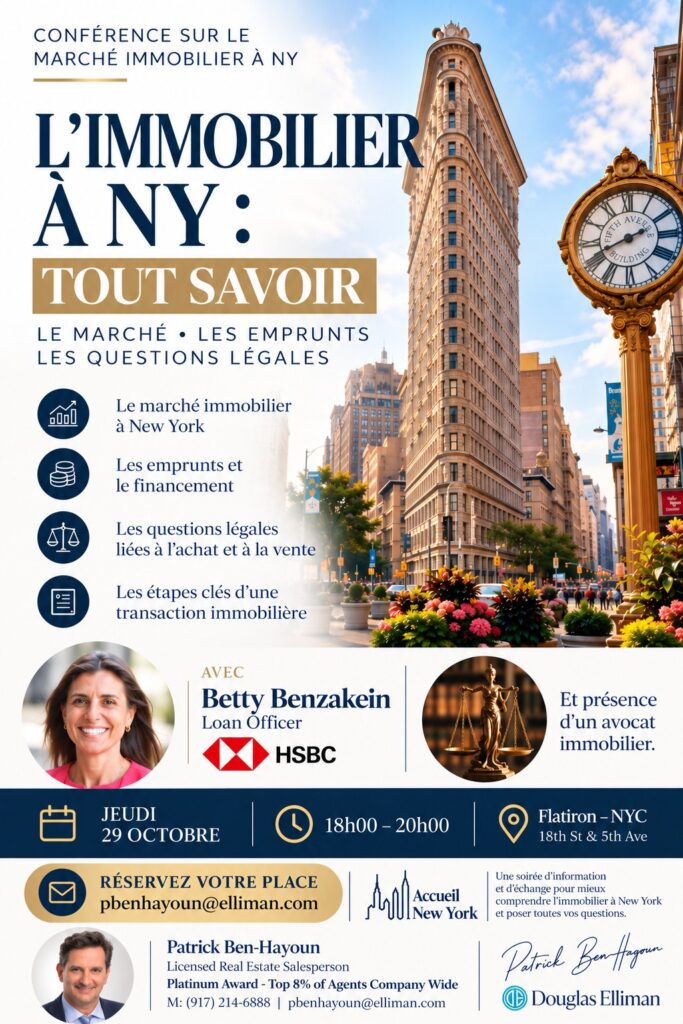 Affiche de la soirée : L'immobilier à NY, tout savoir, jeudi 29 octobre 2026